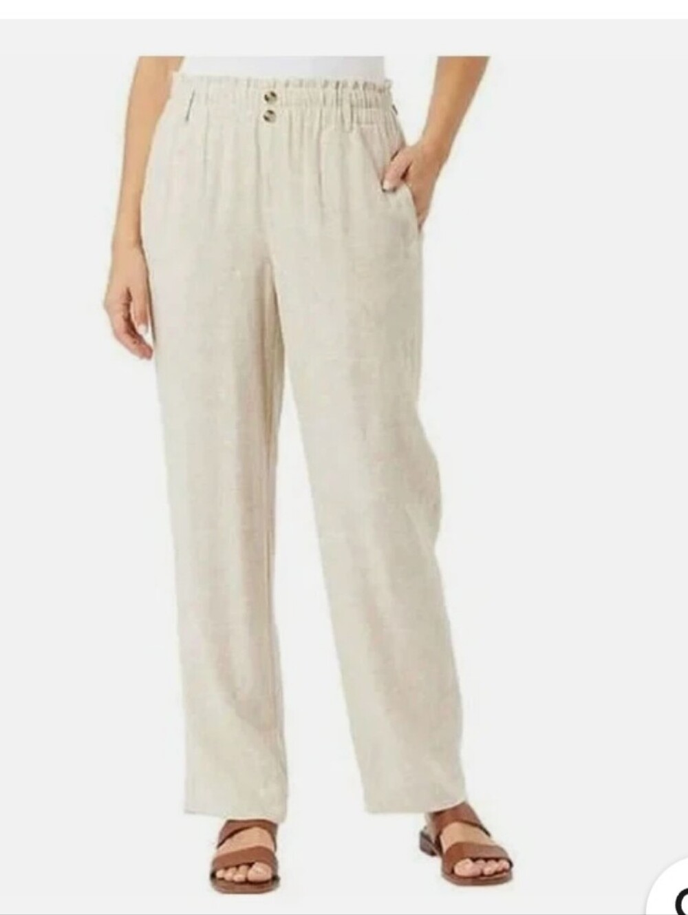 Briggs New York Light Tan Wide-Leg Linen-Blend Pants
